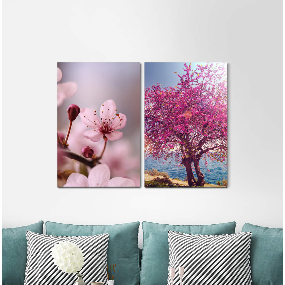 2-tlg. Leinwandbilder-Set - Fotografie „Spring Tree Blossoms Mediterranean Sunshine Relaxing Warm”