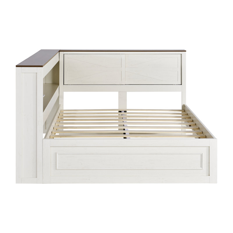 Daybed With Bookcase Headboard, Rgb Led Lights And Drawers Storage,t W, Twin, Gray/White