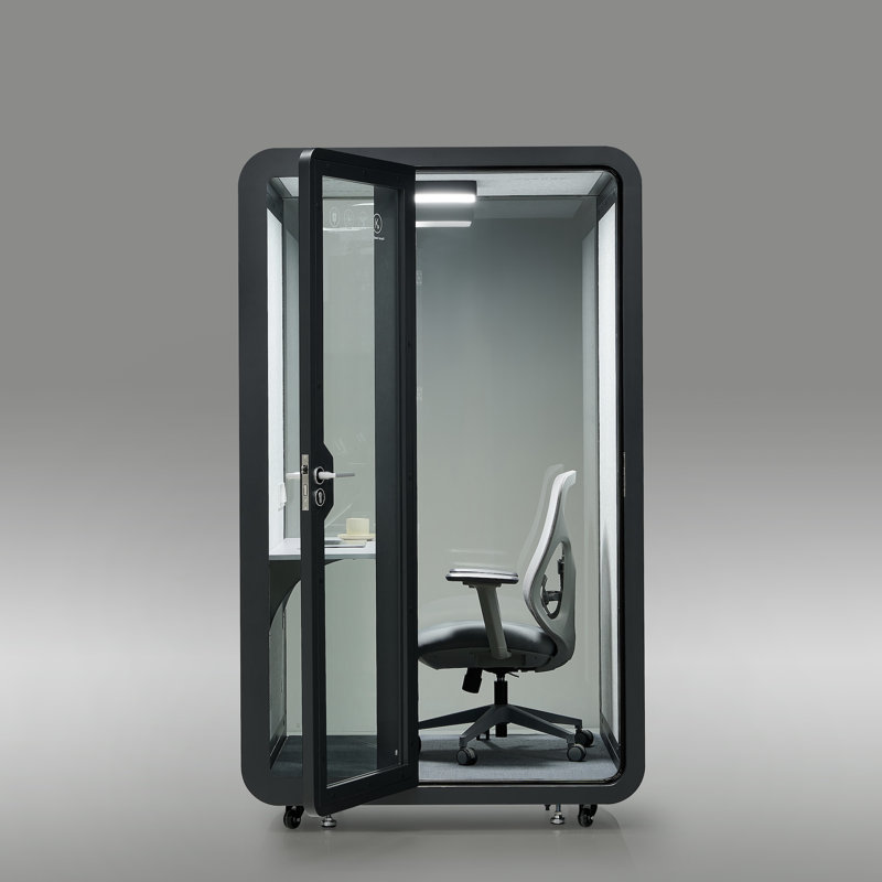 Large Single Person Black Office Sound Pod Modular Meeting Booth, Black