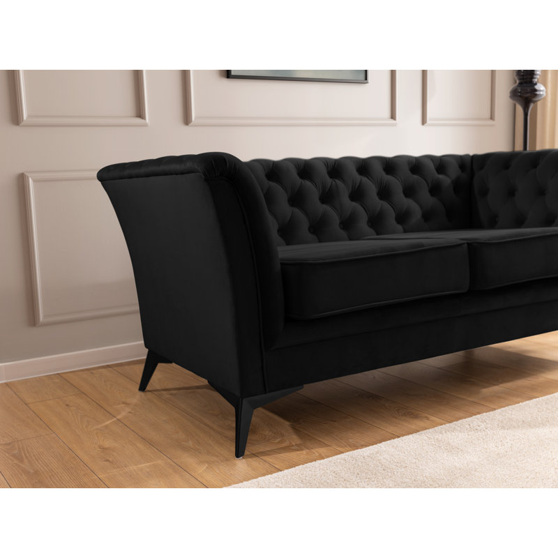 Whitby 3 Seater Velvet Sofa, Black, Black
