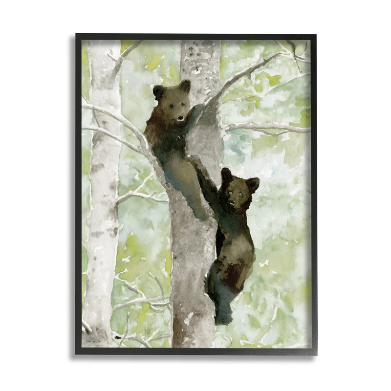 Bear Cubs Climbing Tree Nature - impression, H 14 po x l 11 po x P 1,5 po, Giclée encadrée noir minuit