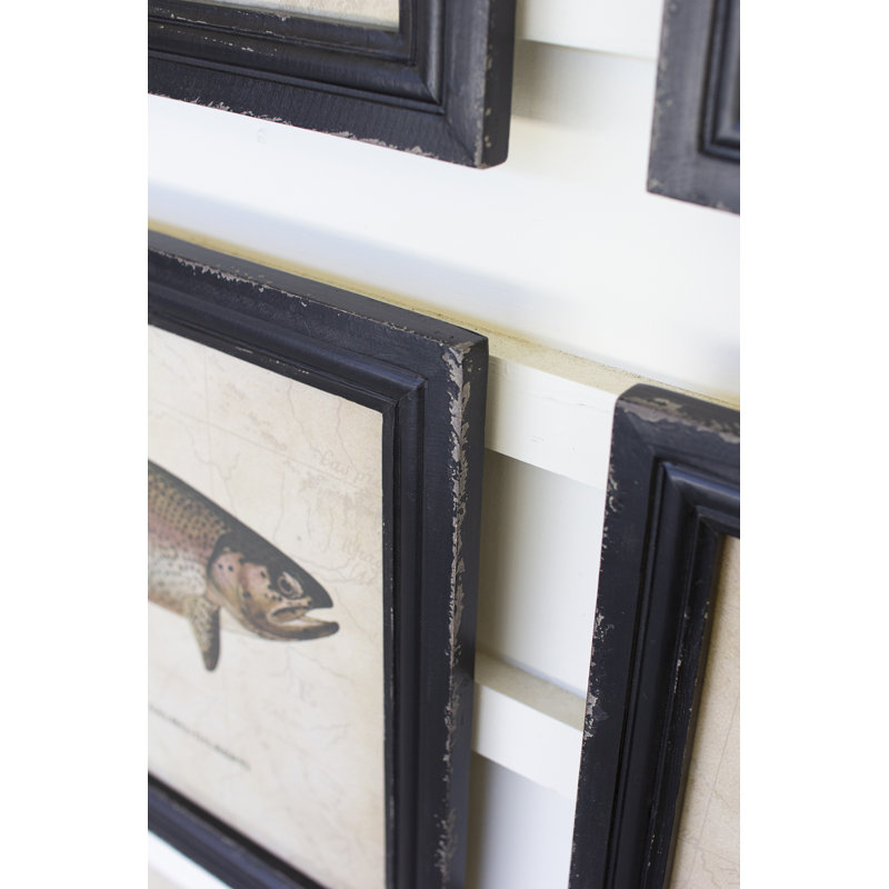  Trout Prints Under Glass H 15 "- Décoration murale bord de mer brune encadrée, ensemble de quatre