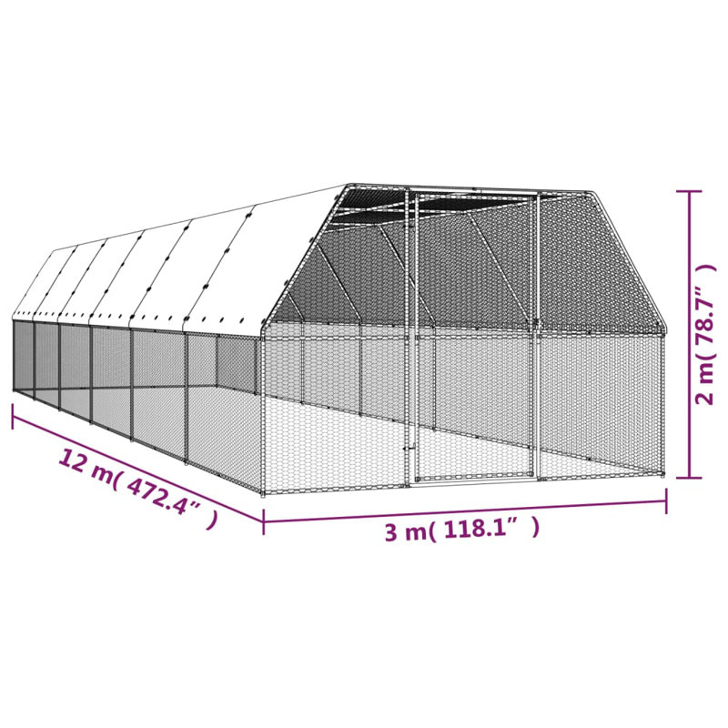 Cage à poules d'extérieur vidaXL, H 78,74 po x l 118,11 po x L 472,44 po