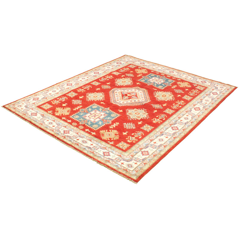 Tapis unique en laine noué à la main Gazni rouge / doré 8 pi x 10 pi années 2019 Qaiden