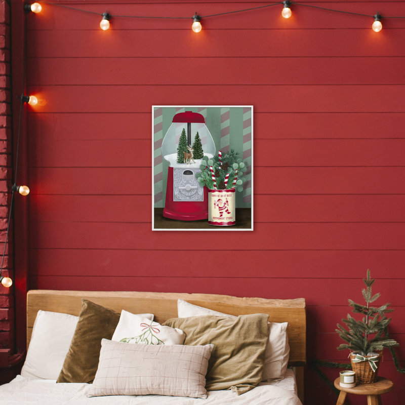 Vintage Christmas Gumball Machine Framed Giclee, design by Jilly Jack Designs, 30" H x 24" W