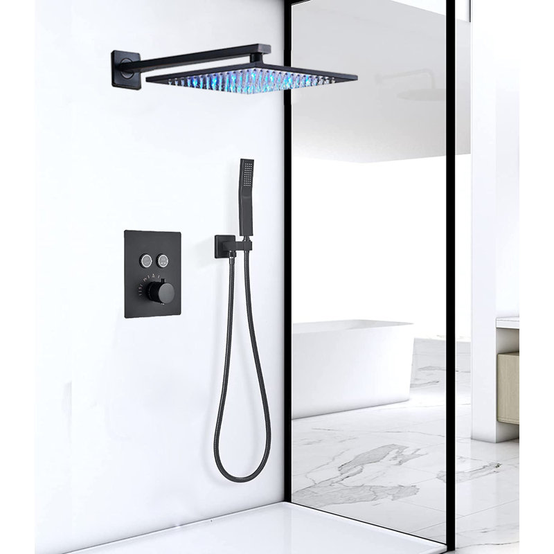 Robinet de douche thermostatique avec valve brute, Noir mat