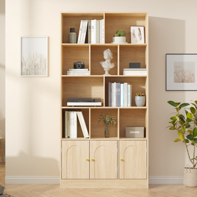 71" Tall Bookshelf With 10 Cubes And 3 Doors, 4-tier Bookshelf, Open Shelf Bookcase With Cabinet, Modern Cube Storage Organizer For Living Room, And Office, White