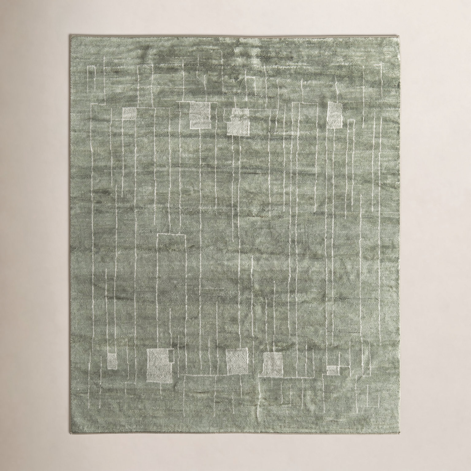 Monaco Green Hand-Knotted Abstract Rug, Rectangle 8'6" x 11'6"