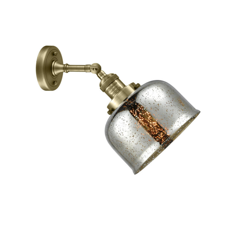 Applique murale 1 lumière 8 po Bell, Argent mercuré, Laiton antique, Ampoule non incluse