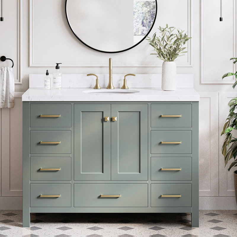 Cambridge 48.25'' Single Bathroom Vanity with Carrara Quartz Top, Gray