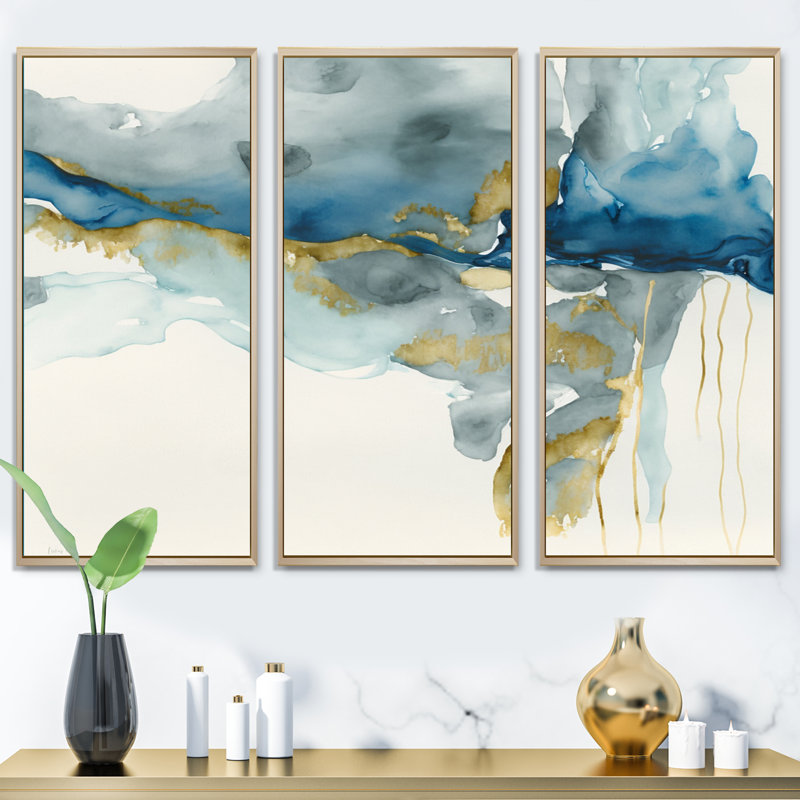 «Through the sapphire bleu nuages», reproduction sur toile 3 pièces, H 28 po x l 36 po x P 1 po, Toile avec cadre naturel