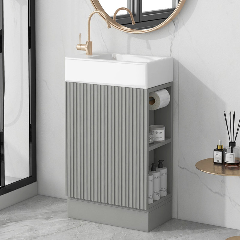 Meuble-lavabo 18,6 po avec lavabo, meuble-lavabo avec tablette à deux niveaux, orienté vers la gauche ou vers la droite, meuble-lavabo