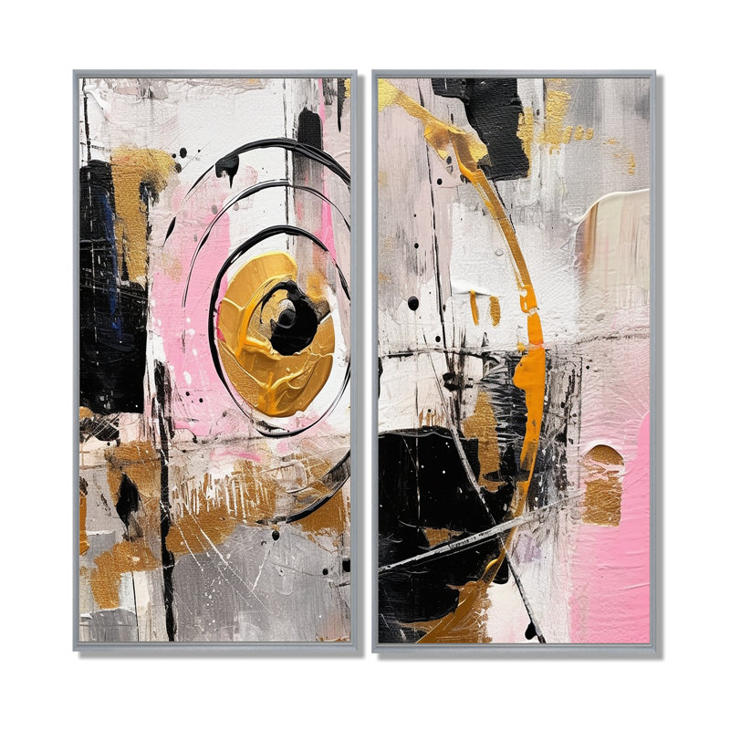 Rose blanc symétrique rencontre - 2 panneaux de décoration murale moderne, 40" H x 40" W, Impression encadrée flottante