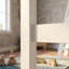 Grand lit mezzanine double en bois massif avec tablettes de rangement et glissoire amovible-129527508-129527509