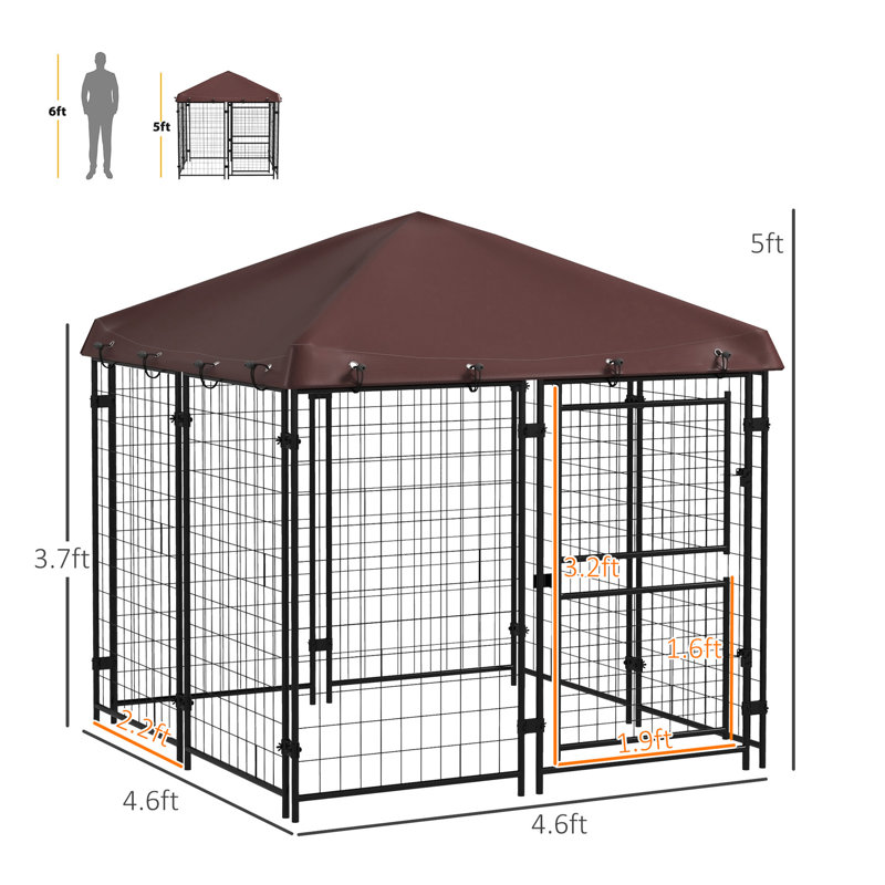 Chenil d'extérieur 4,6 'x 5' en acier robuste et imperméable pour petits et moyens chiens