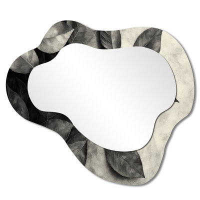 Miroir mural asymétrique gris avec feuilles d'automne «I»