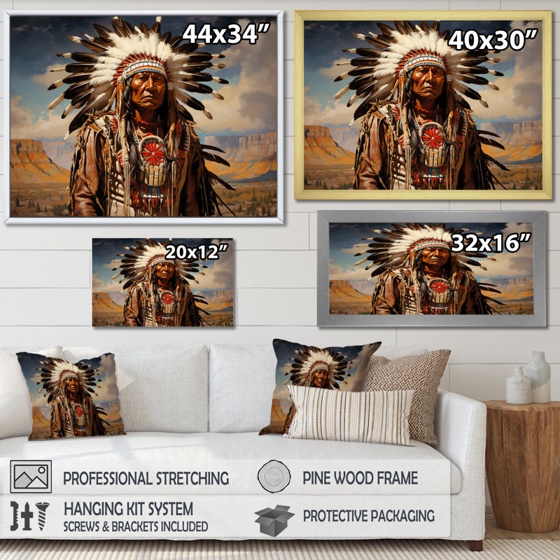 Décoration murale Native Honor Traditional Warrior III - Native American Art, H 34 po x l 44 po x P 1,5 po, Toile tendue