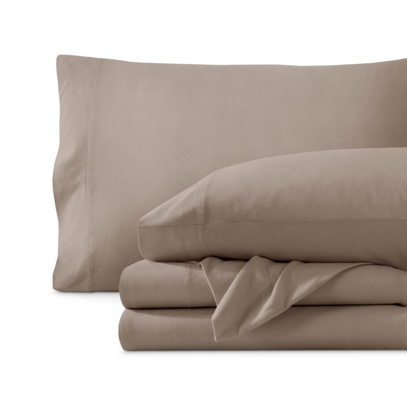 Organic Cotton Jersey Sheet Set, Twin Sheet Set + Fitted Sheet + 1 Pillowcase, Taupe