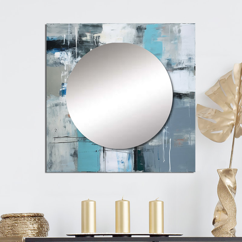 Seren Subtility In Abstract Light Blue - Peinture abstraite grand miroir carré pour décoration murale, 23 po x 23 po