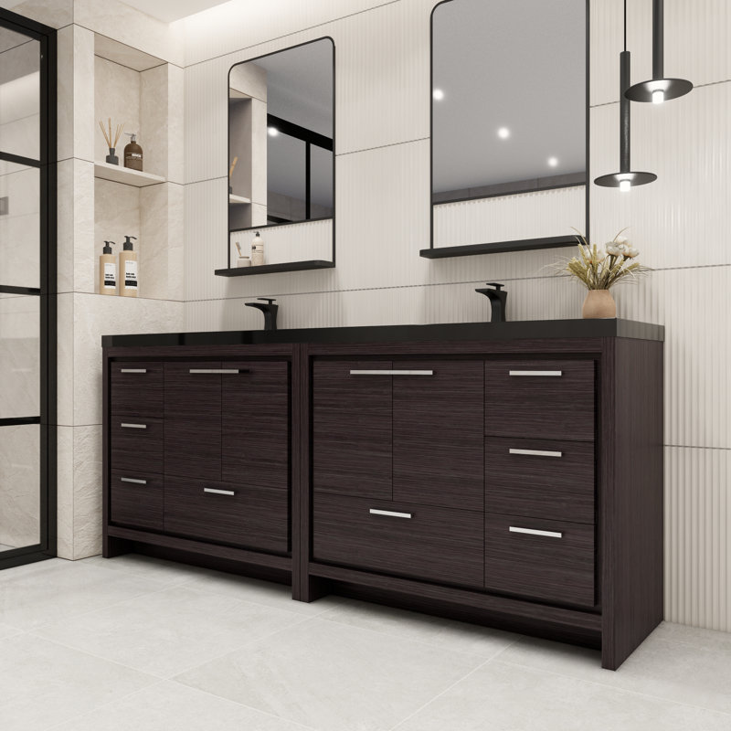 Ensemble de meuble-lavabo double 84 po Brayla, Chêne noir gris