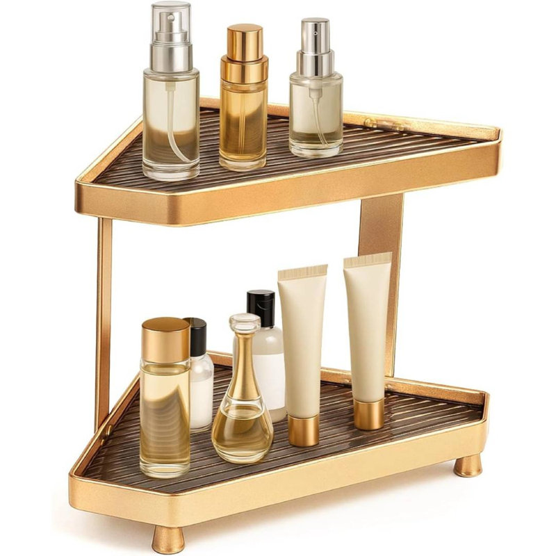 2-Tier Corner Countertop Organizer, Aluminum Vanity Shelf With Removable Panels For Bathroom, Bedroom & Skincare Storage