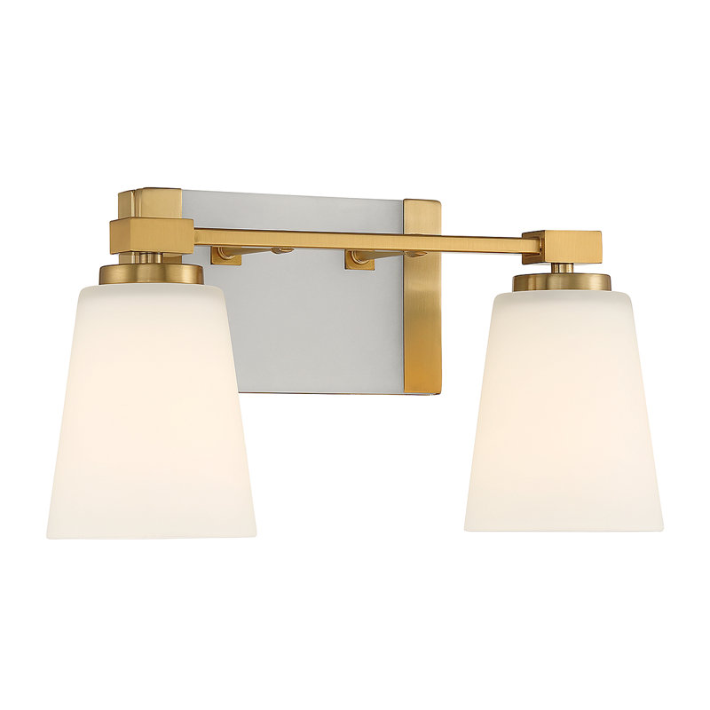 Warm Brass 2-Light Vanity with White Opal Glass Shades