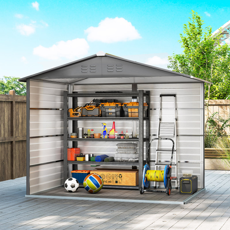 Remise de rangement extérieure 8 pi x 6 pi, remise à outils en métal, gris foncé