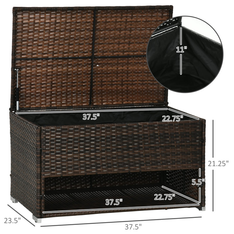 Outdoor deck box and shoe cabinet with lining, suitable for indoor, outdoor, garden, brown
