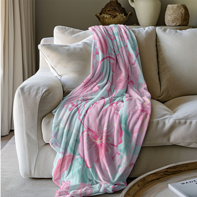 Motif de balise maritime - 1 pièce Sherpa Premium, L 50 po x L 60 po, Motifs de fleurs fraîches