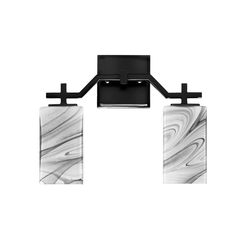 Barre d'éclairage de salle de bain 2 lumières Corbin avec verre à onyx carré 3,5 ", Noir mat
