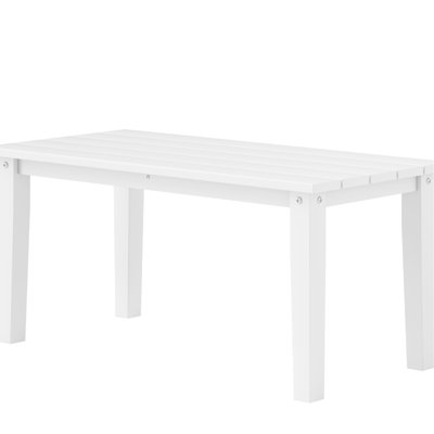 Table basse rectangulaire d'extérieur, blanche, structure à lattes pour recueillir l'eau, idéale pour terrasse et piscine, 91 x 43 cm, matériau et design, montage facile, balcon/terrasse.