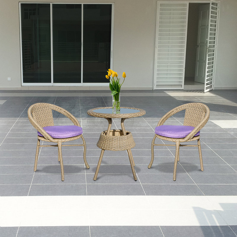 Ensemble bistro avec coussins 27,5 po Felker, Naturel, Mauve