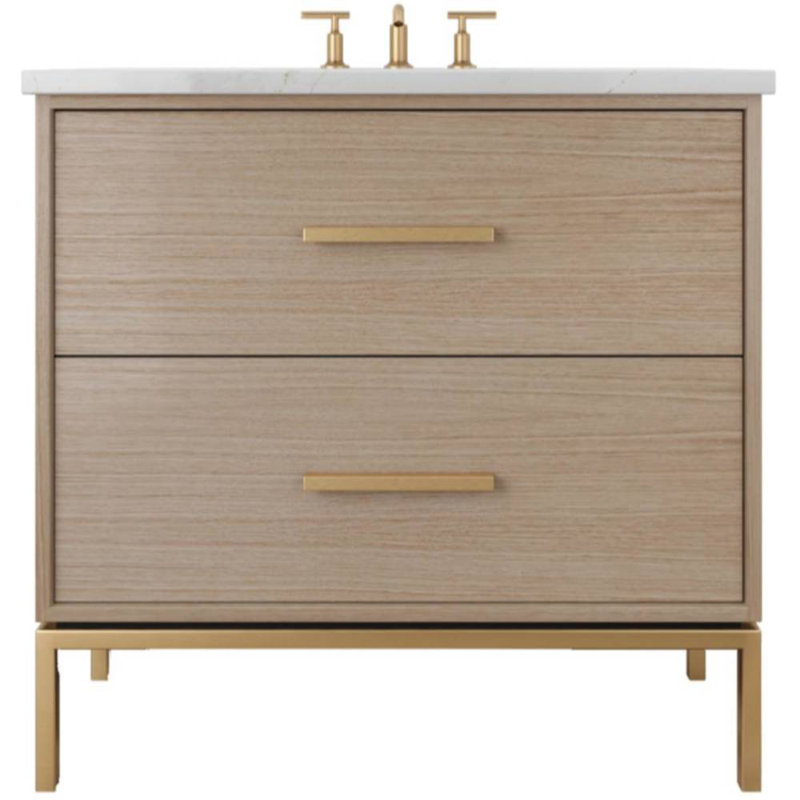 Rift White Oak Two-Drawer Single Bath Vanity, Natural Weathered, Satin Gold, 42"