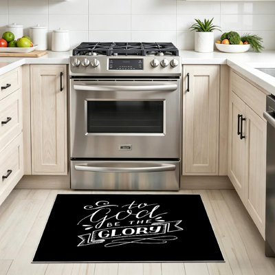 Tapis noir lavable à la machine avec lettrage God Belge Faith Great Love