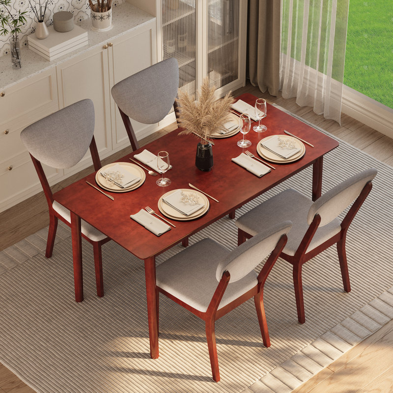 5-Piece Farmhouse Dining Table Set with 4 Upholstered Chairs , Solid Wood Kitchen Table Set for 4, Modern Wood Furniture for Dining Room, Living Room and Study