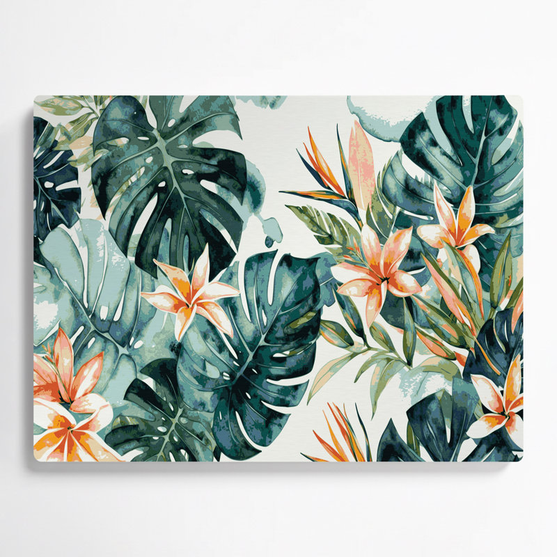 Art mural hawaïen en botanique simplifié beige, H 16 po x l 20 po