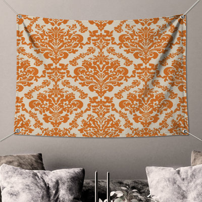 Orange Damask Pattern Wall Tapestry - Damask Wall Decor