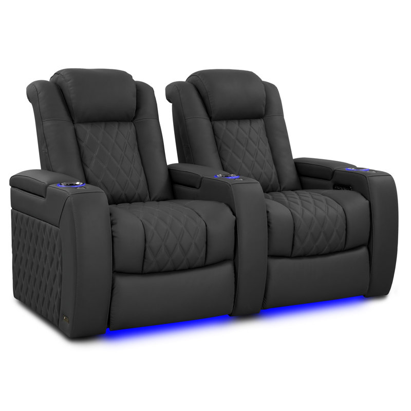 Siège de cinéma en cuir véritable de 68,25 po de largeur avec porte-gobelet, Cuir véritable graphite