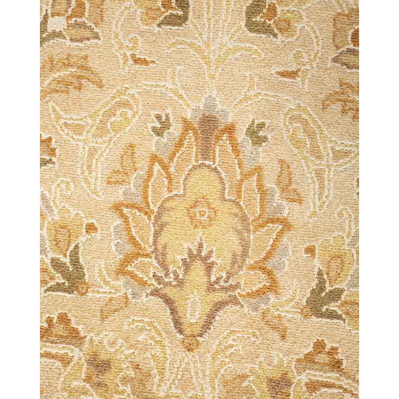 Tapis unique ivoire / brun / jaune noué à la main 9 pi x 12 pi 2 po Hayner