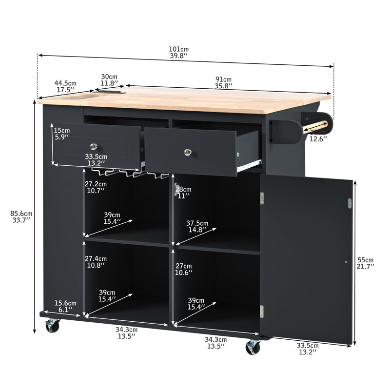 Kitchen Island With Power Outlet, Black