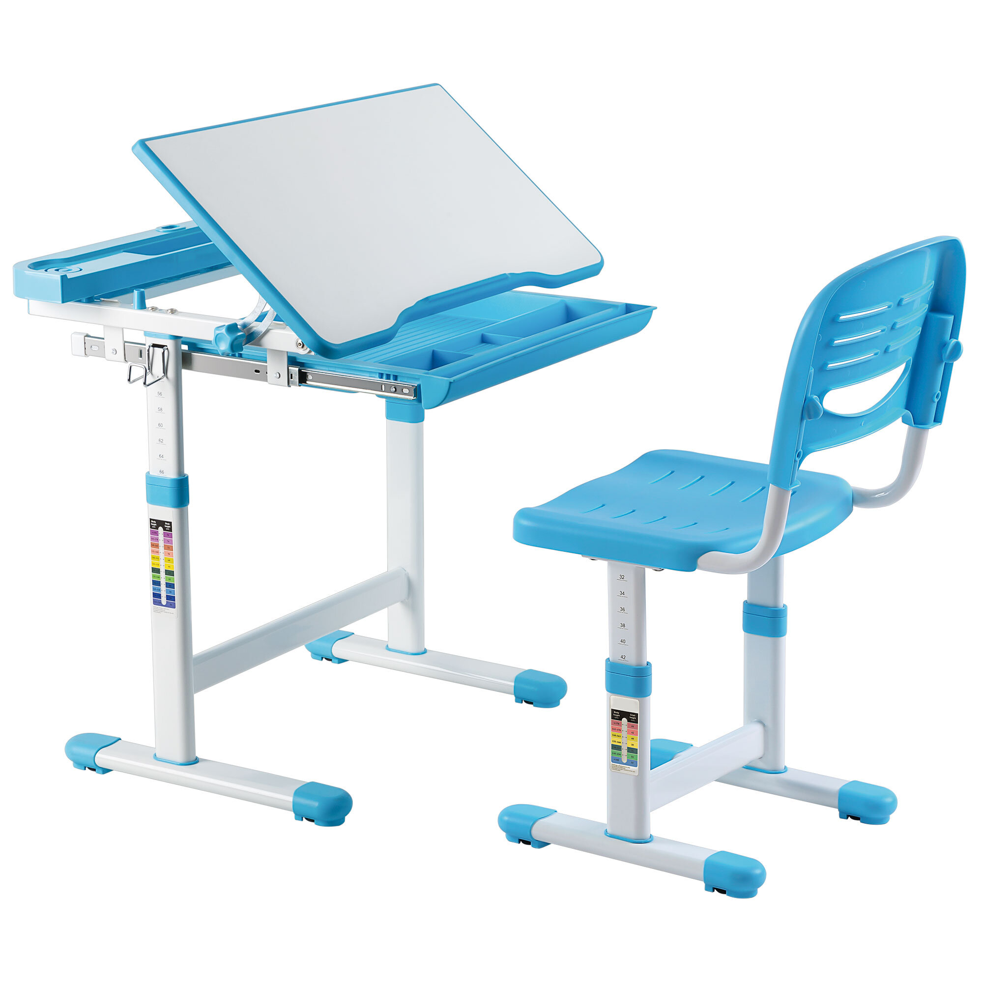 Costway Kids Writing Desk Student Study Table Height Adjustable w/Tilt  Desktop Blue