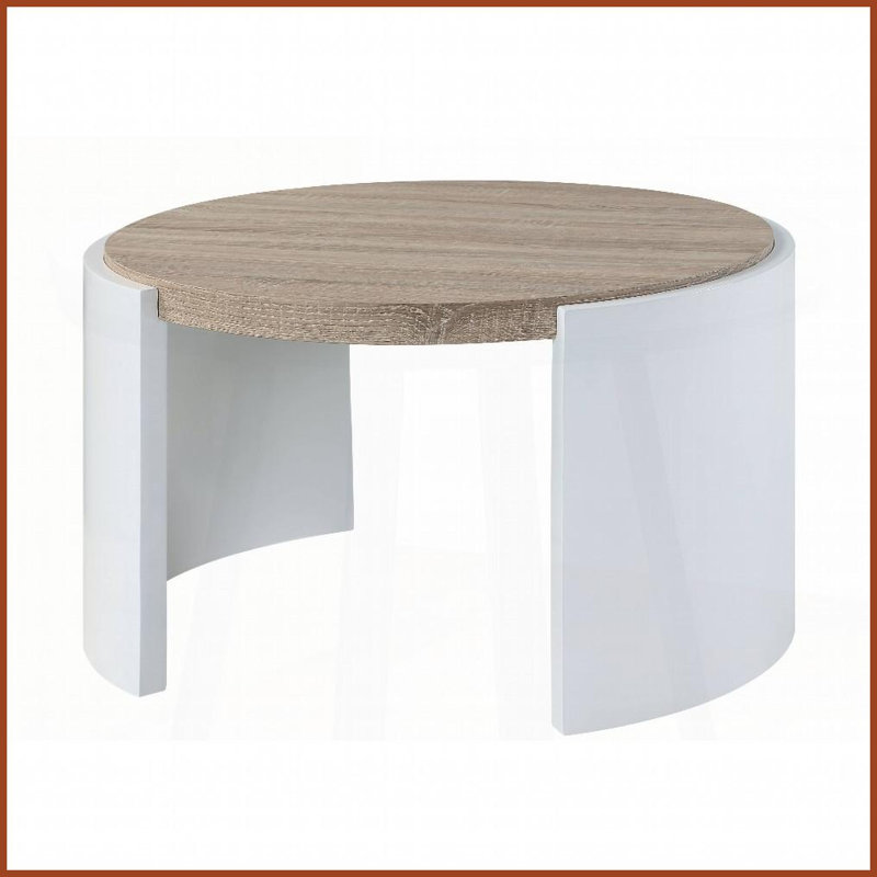 Chêne & amp; Table basse blanche à 1 tiroir ultrabrillante pour le salon, rangement robuste et moderne Conception facile à nettoyer