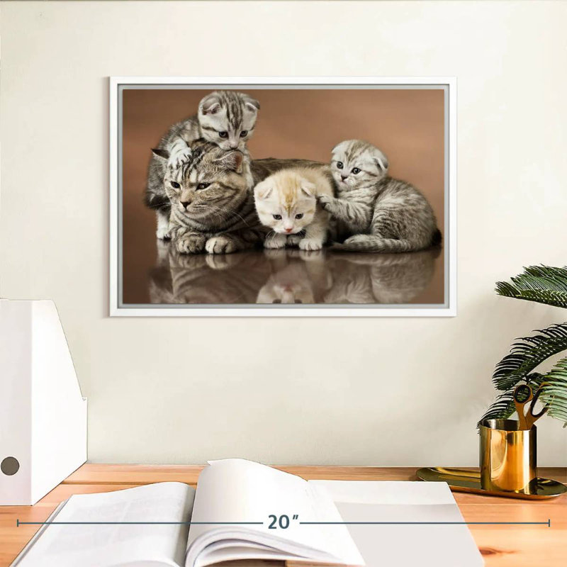 Famille de chats, Cadre flottant blanc, 13 po x 9 po