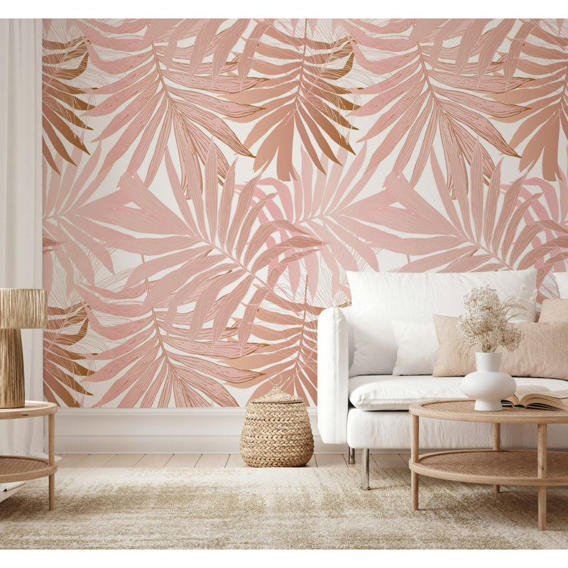 Papier peint à feuilles de palmier tropical sur fond blanc, L 50 po x l 75 po