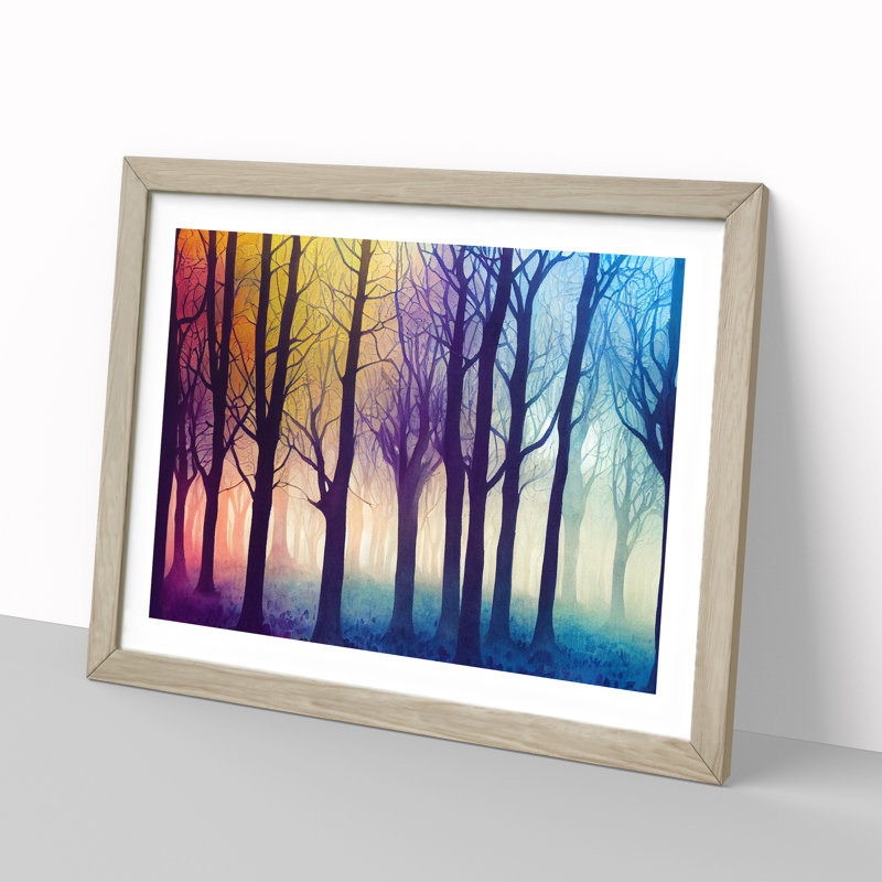 Illuminating Colourful Forest 1 Piece Single Picture Frame Wall Art, 25cm H x 34cm W x 2cm D, Oak