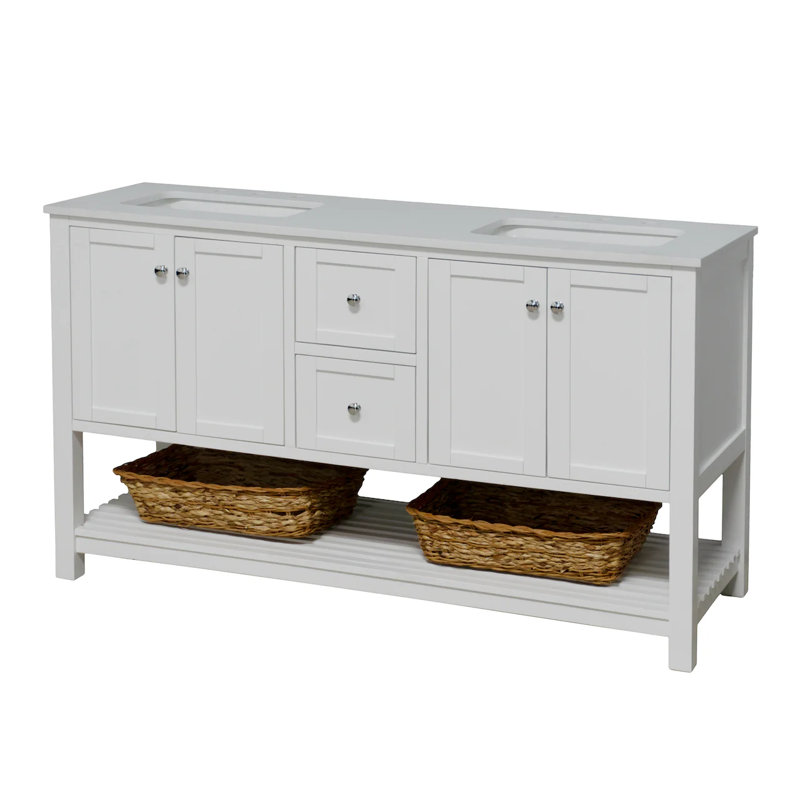 Binne 60'' Double Bathroom Vanity with Top, White, Engineered White