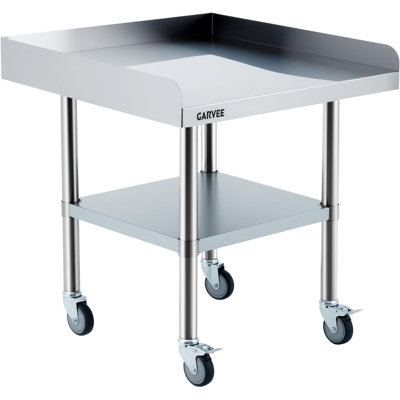 Stainless Steel Work Table with Wheels, 30x30x26" Commercial Food Prep Worktable with Fixed 3-Sided Backsplash & Adjustable Undershelf