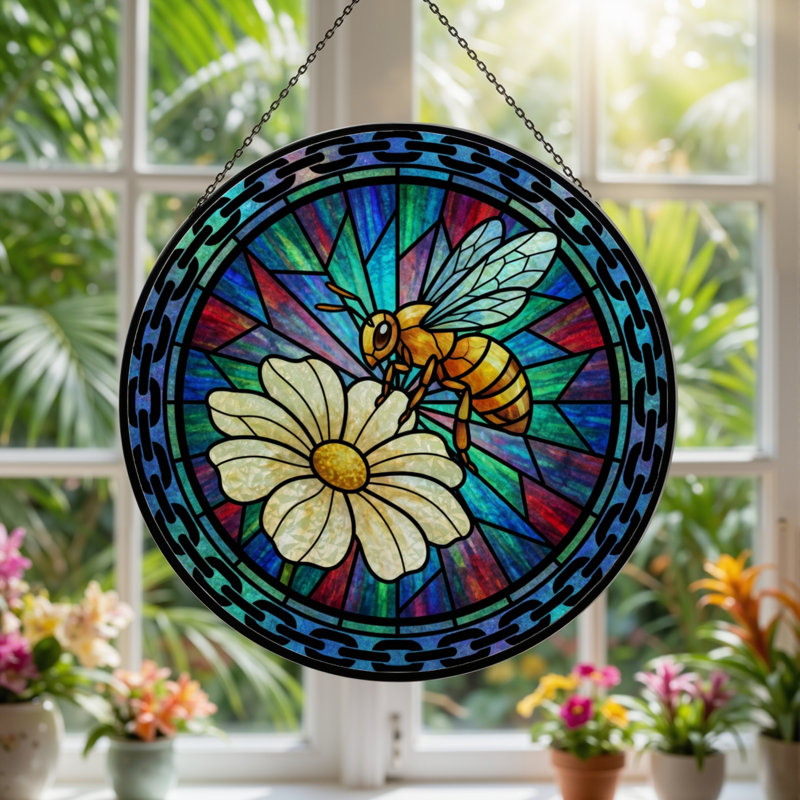 Panneau de vitrail en forme de fleur d'abeille 12 "H, H 12 po x l 12 po 