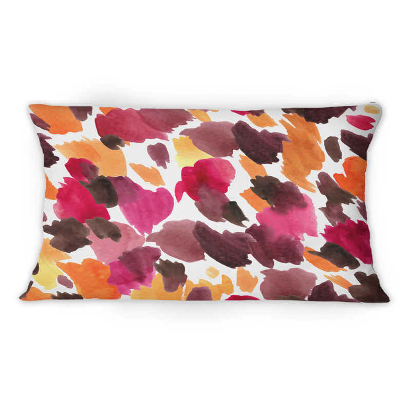 Coussin décoratif imprimé peau de léopard rose, orange et jaune - 1