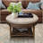 Large Round Waterproof Ottoman Coffee Table 2 Tier Oversized Button Tufted Ottoman With Wooden Shelf Storage Farmhouse Upholstered Coffee Table Living Room Footstool Ottoman Linen(Warm White)